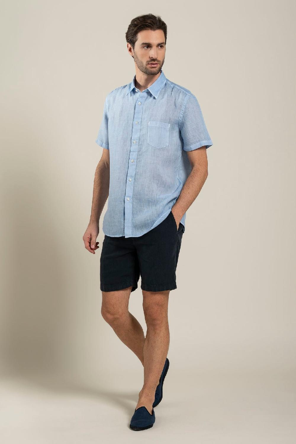 120% Lino Short Sleeve Regular Fit Man Shirt Offerta Giorno del Papà