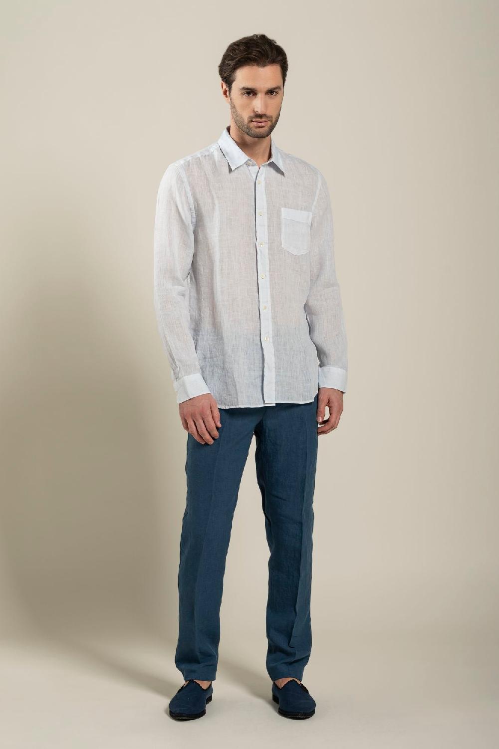 120% Lino Long Sleeve Regular Fit Man Shirt With Pocket Offerta Anniversario