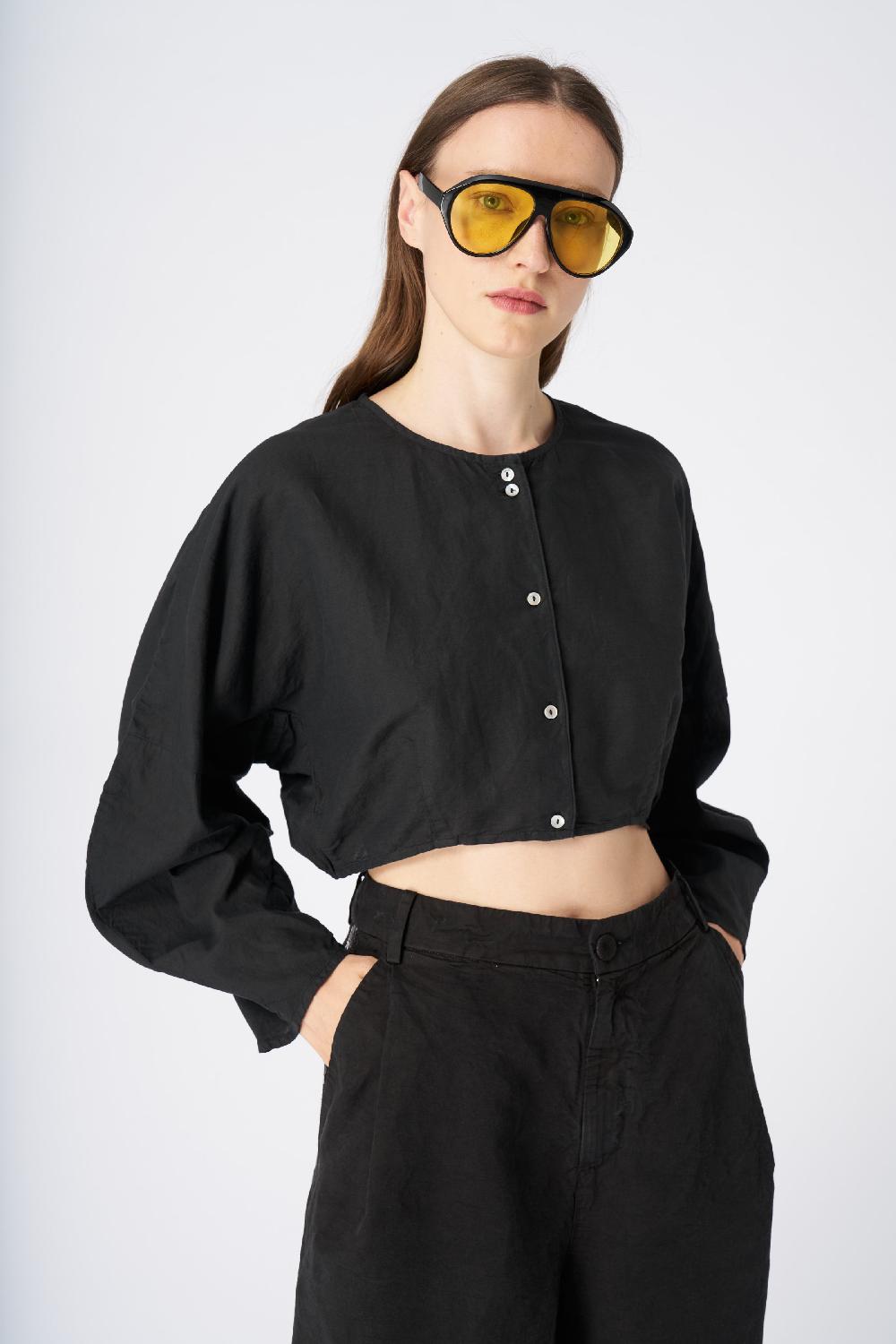 120% Lino Cropped Button-Down Linen Shirt Latest fashion