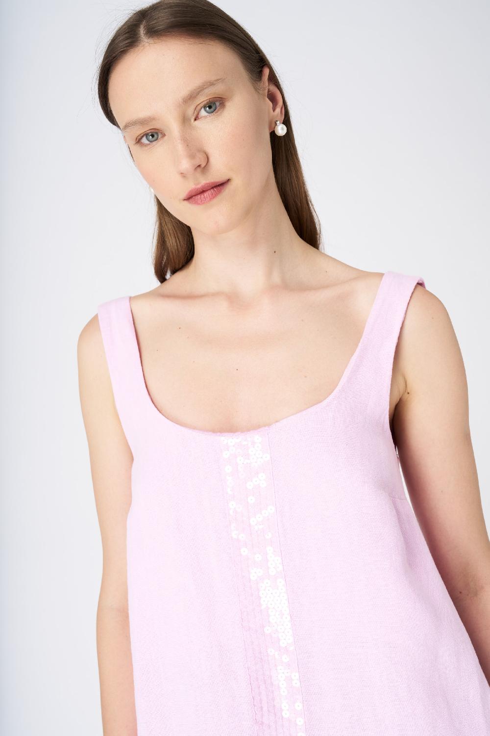 120% Lino Sleeveless A-Line Linen Shift Dress Offerte esclusive