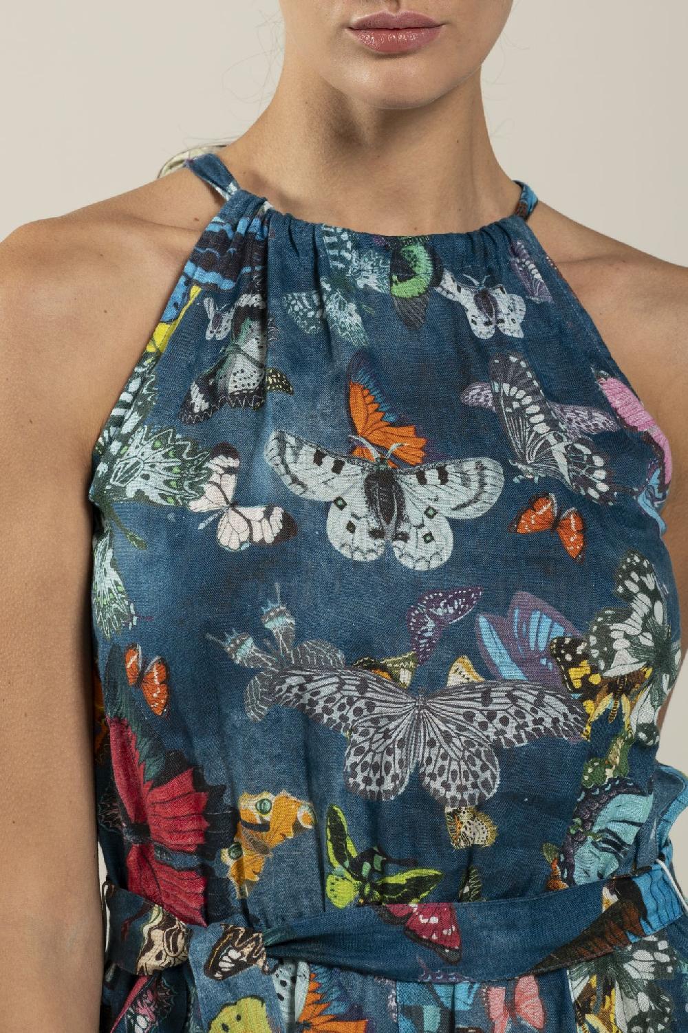 120% Lino Butterfly Print Dress Super Saving Price