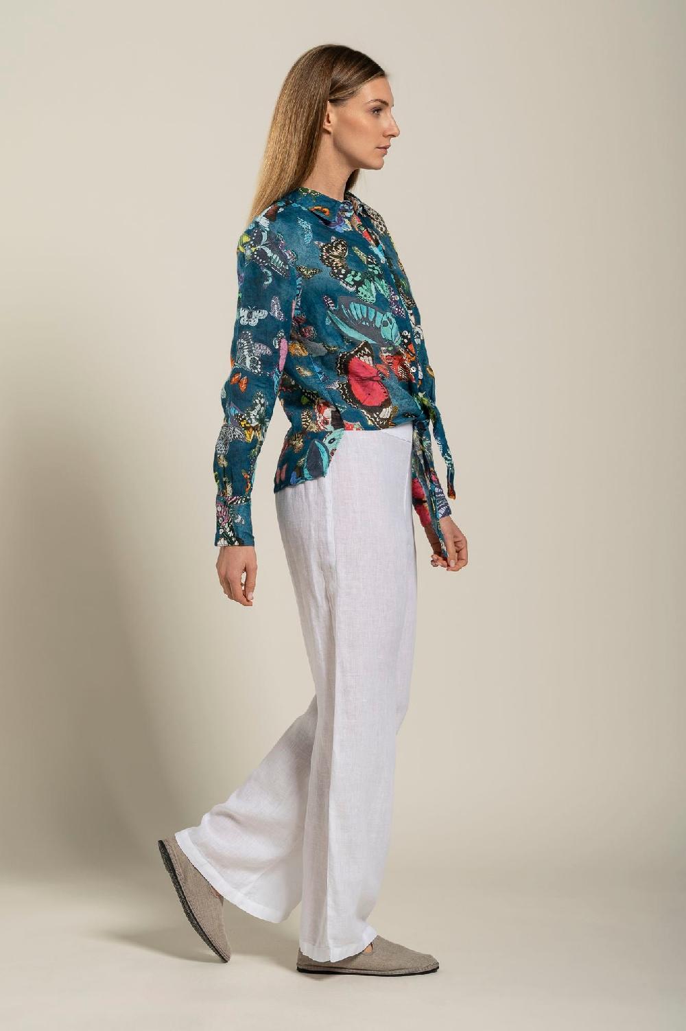 120% Lino Tie-Front Butterfly Print Shirt Offerta settimanale