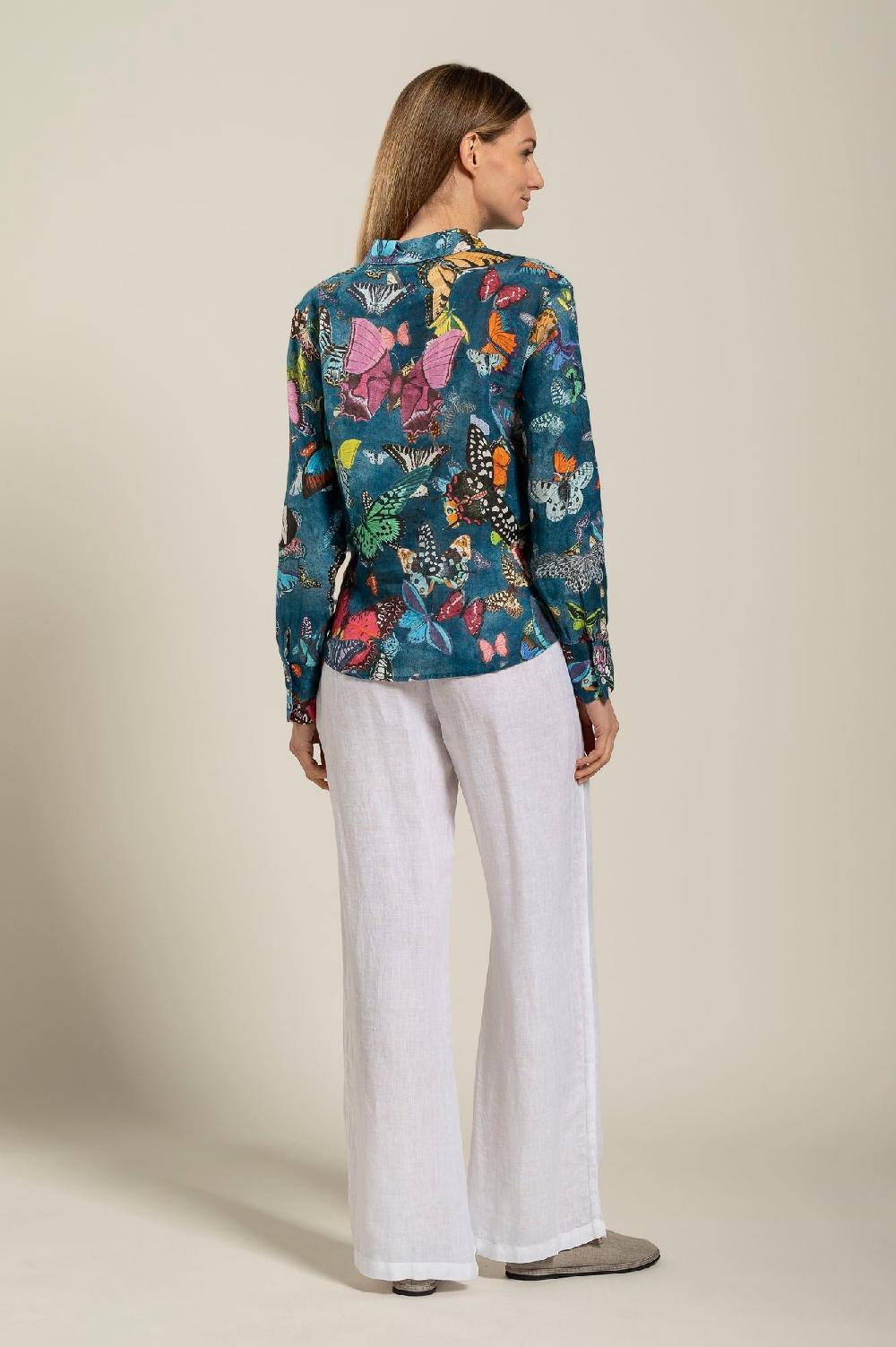120% Lino Tie-Front Butterfly Print Shirt Offerta settimanale