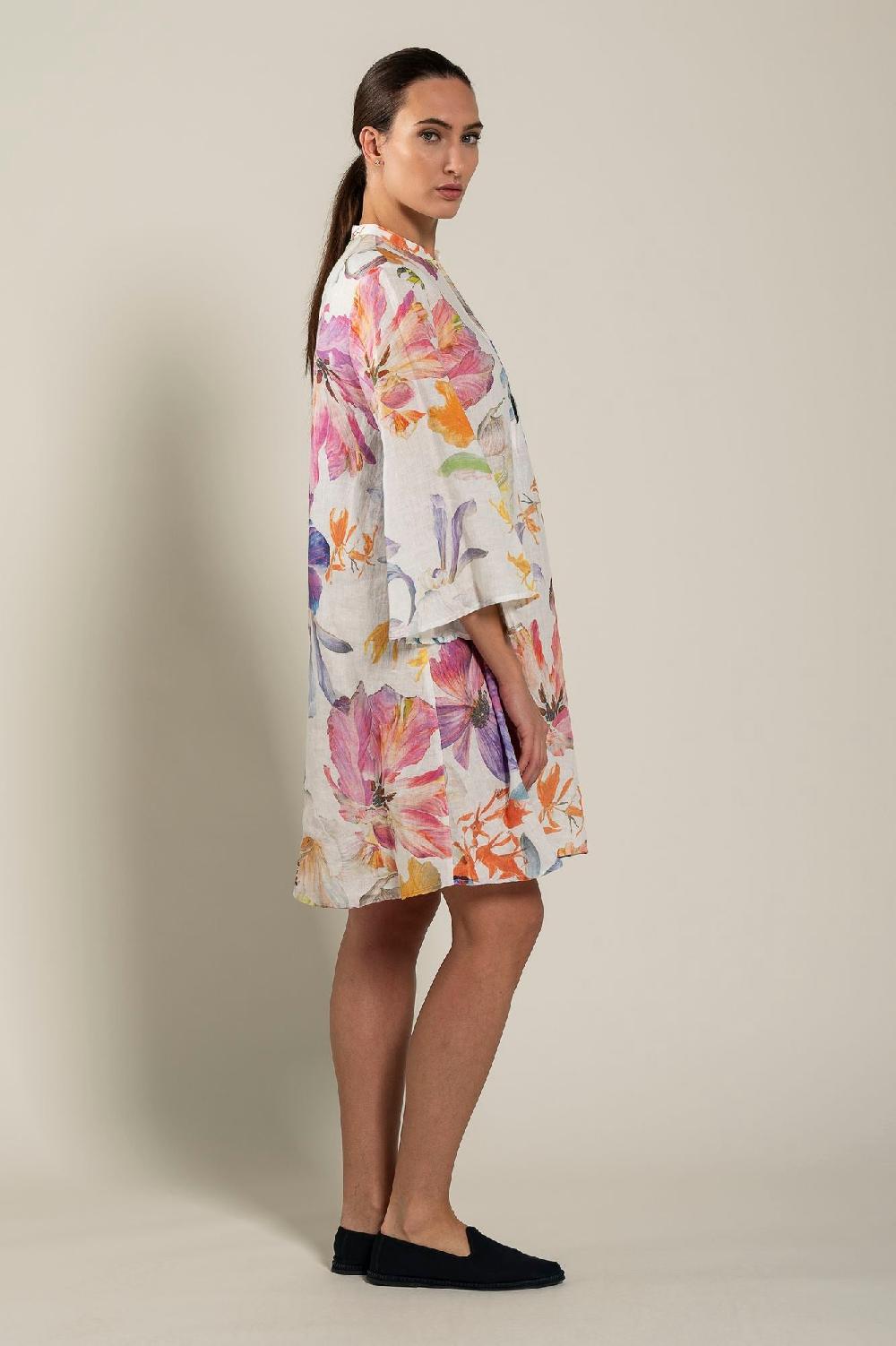120% Lino Long Sleeve Floral Print Dress Ultimi tre giorni