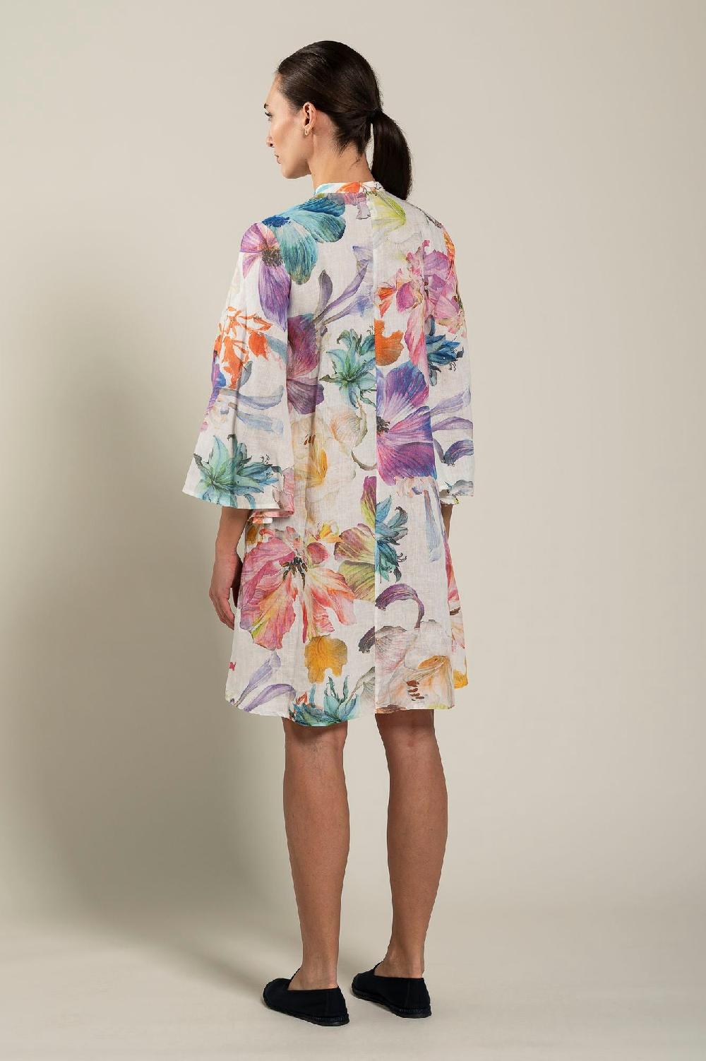 120% Lino Long Sleeve Floral Print Dress Ultimi tre giorni