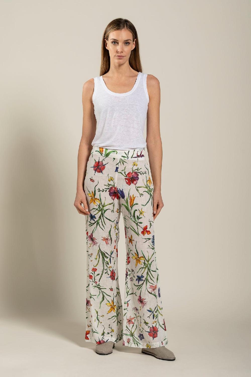 120% Lino Woman Provance Print Pant Promozione temporanea