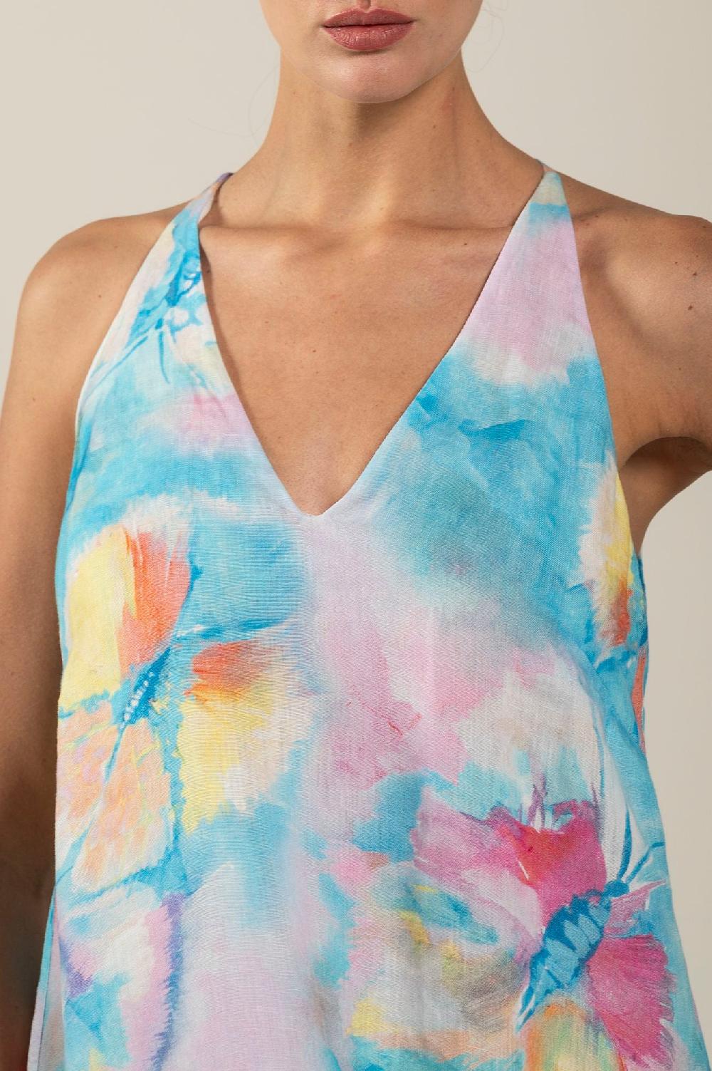 120% Lino Maxi Butterfly Print Dress Fino al 60% di sconto