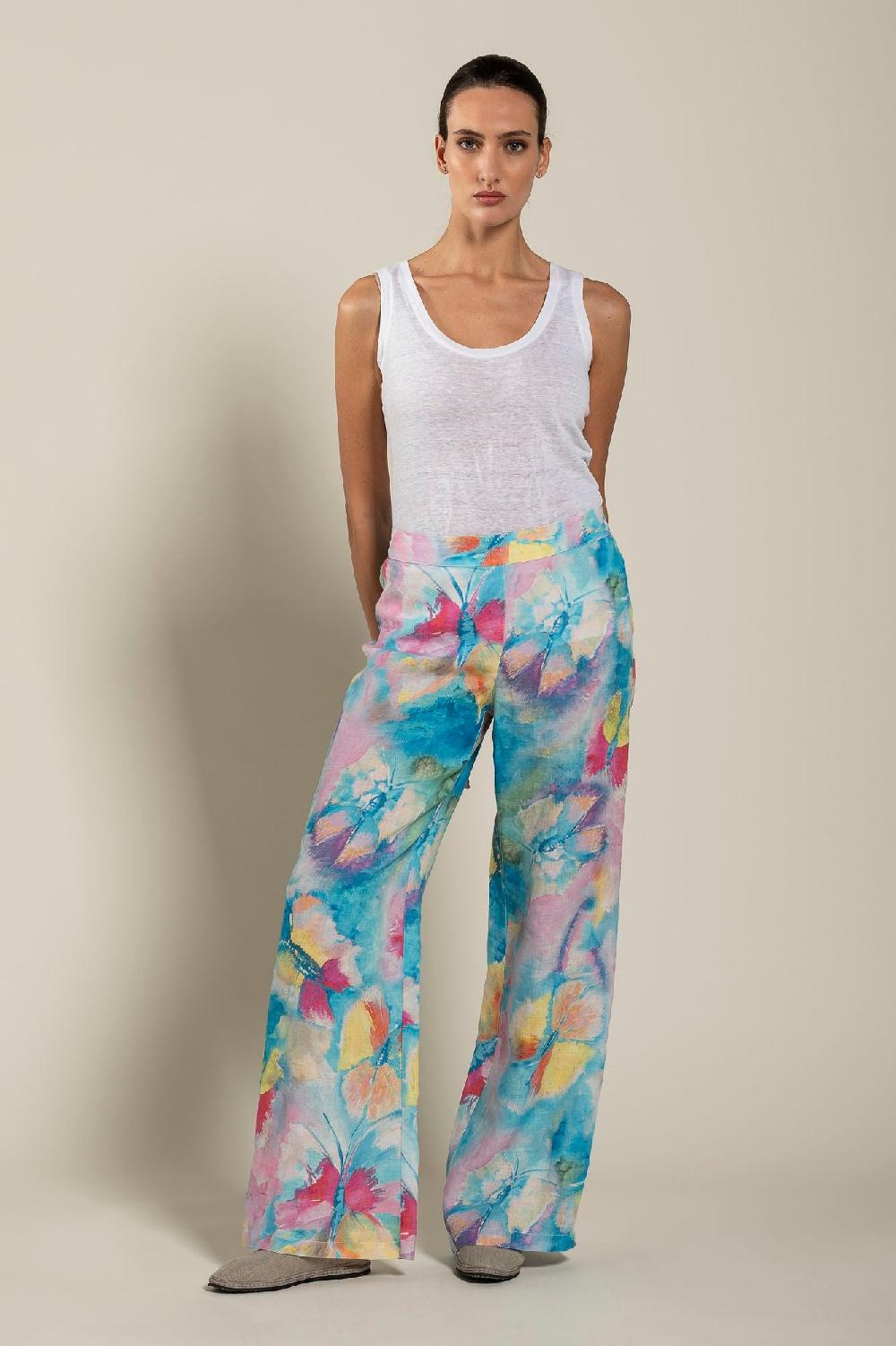 120% Lino Woman Butterfly Print Pant Only for today
