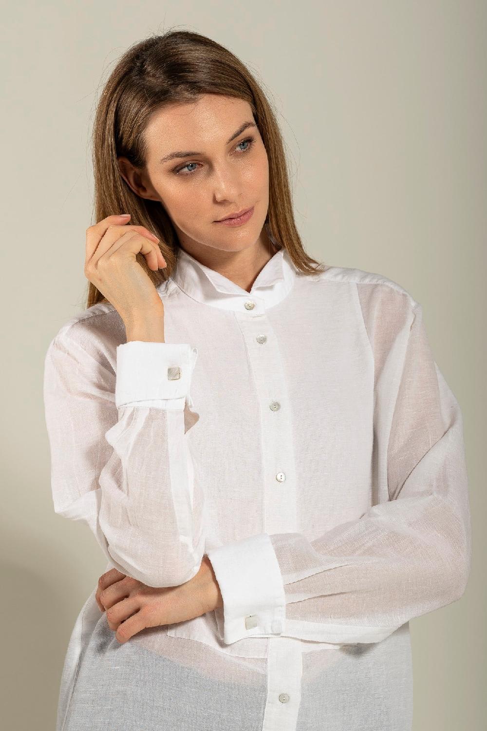 120% Lino Long Sleeve Shirt with Front Appliqué Fino al 55% di sconto