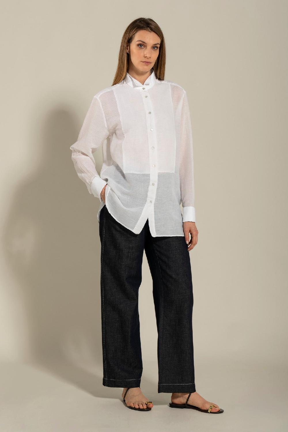 120% Lino Long Sleeve Shirt with Front Appliqué Fino al 55% di sconto