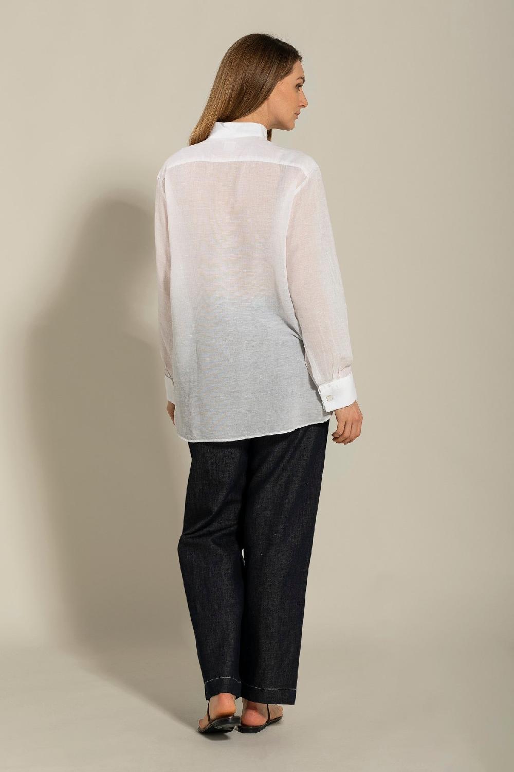 120% Lino Long Sleeve Shirt with Front Appliqué Fino al 55% di sconto