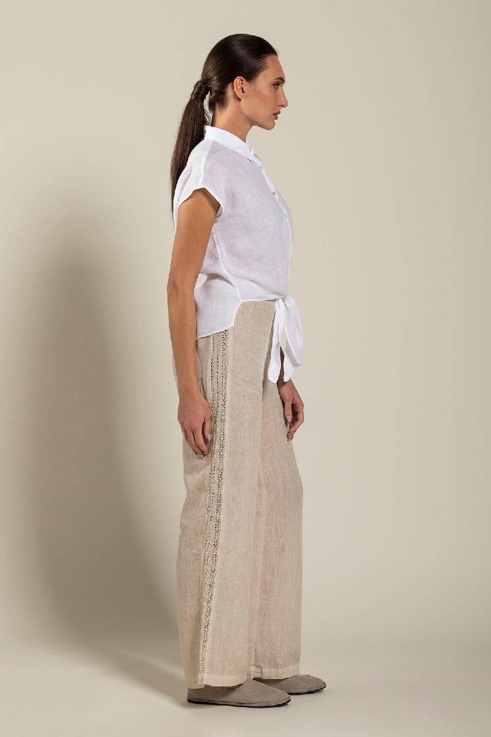 120% Lino Short-Sleeve Linen Shirt with Front Tie Discount Store per i nuovi prodotti