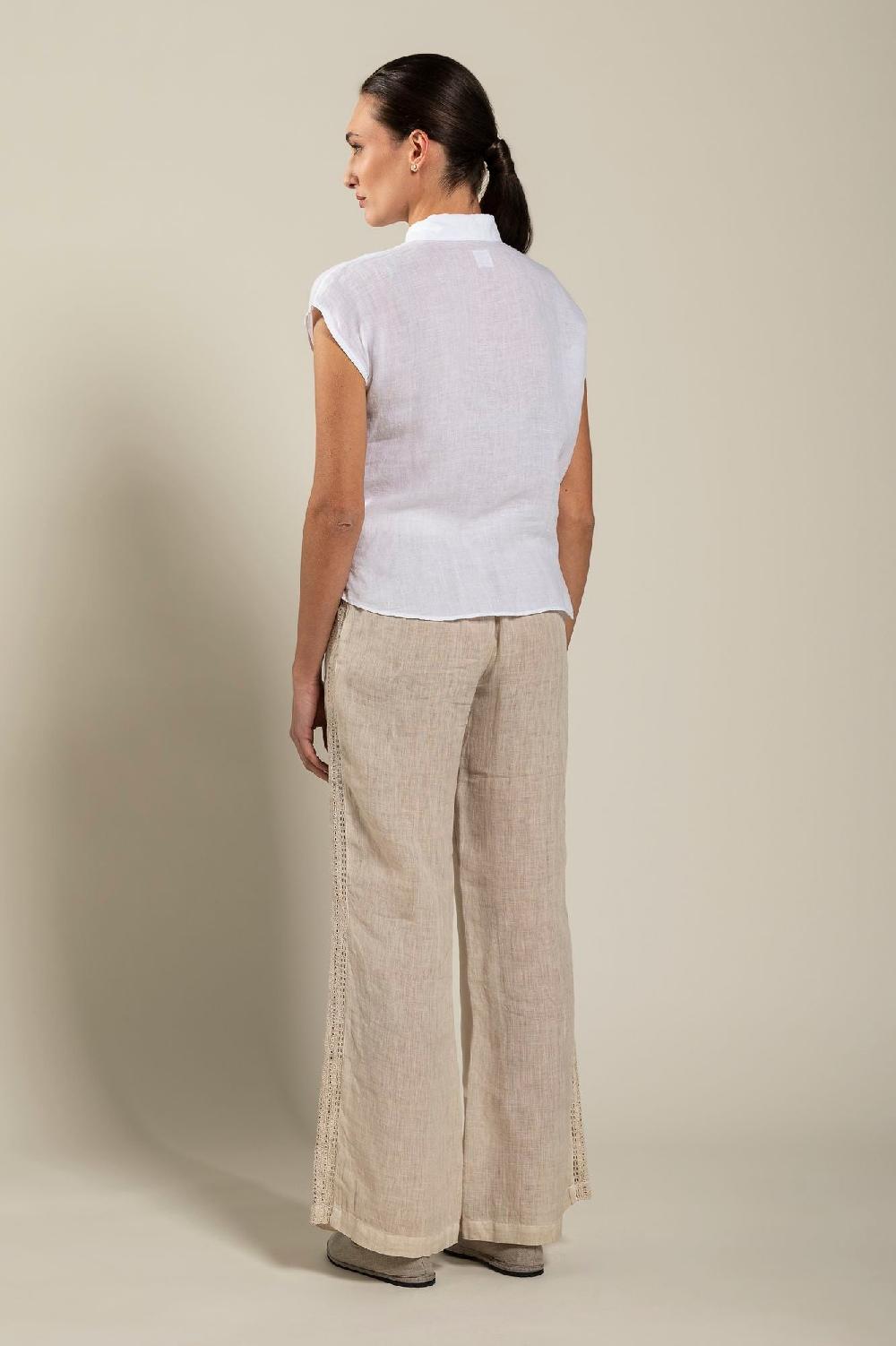 120% Lino Short-Sleeve Linen Shirt with Front Tie Discount Store per i nuovi prodotti