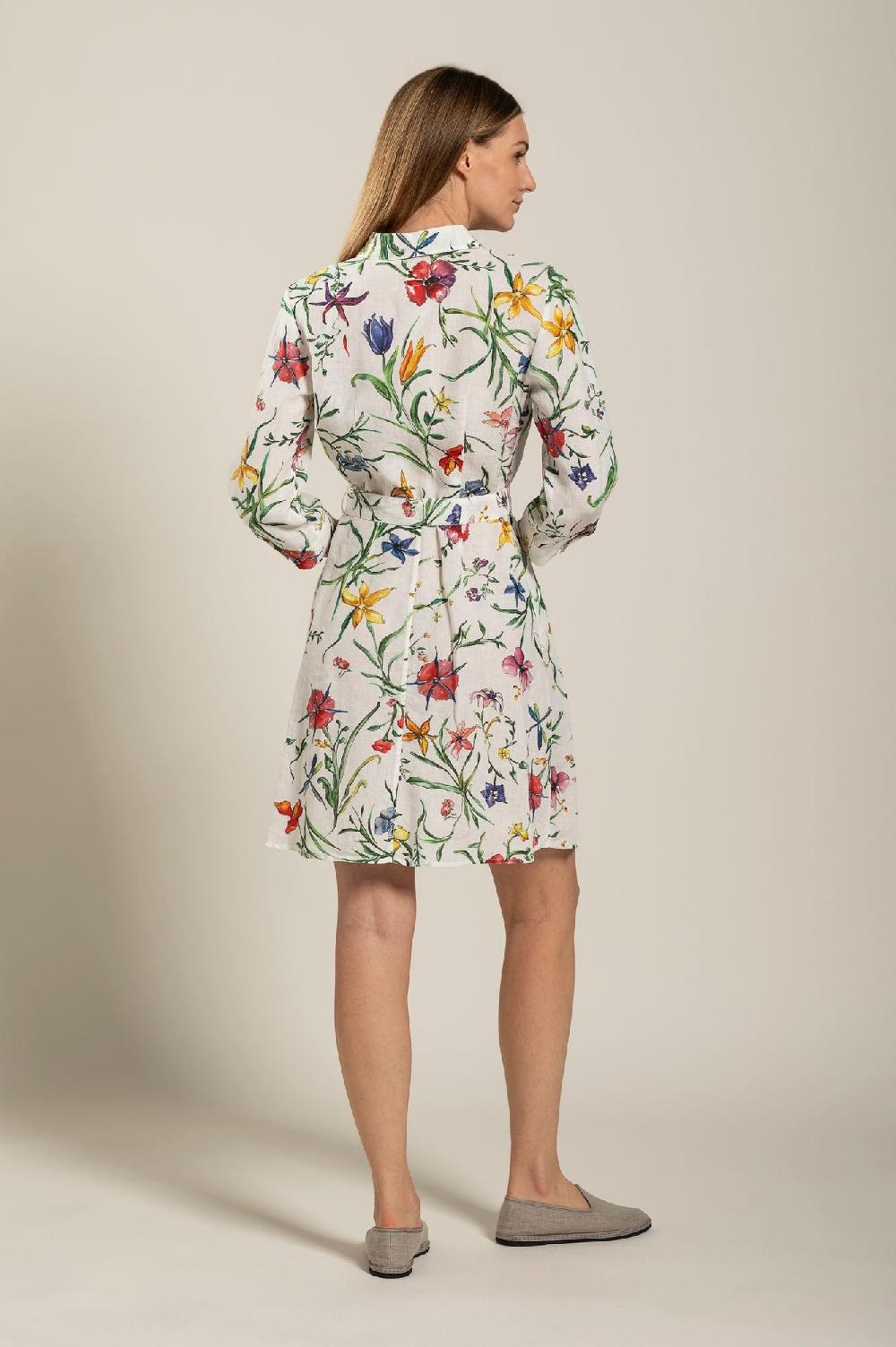 120% Lino Woman Provance Print Dress With Belt Esporta salva