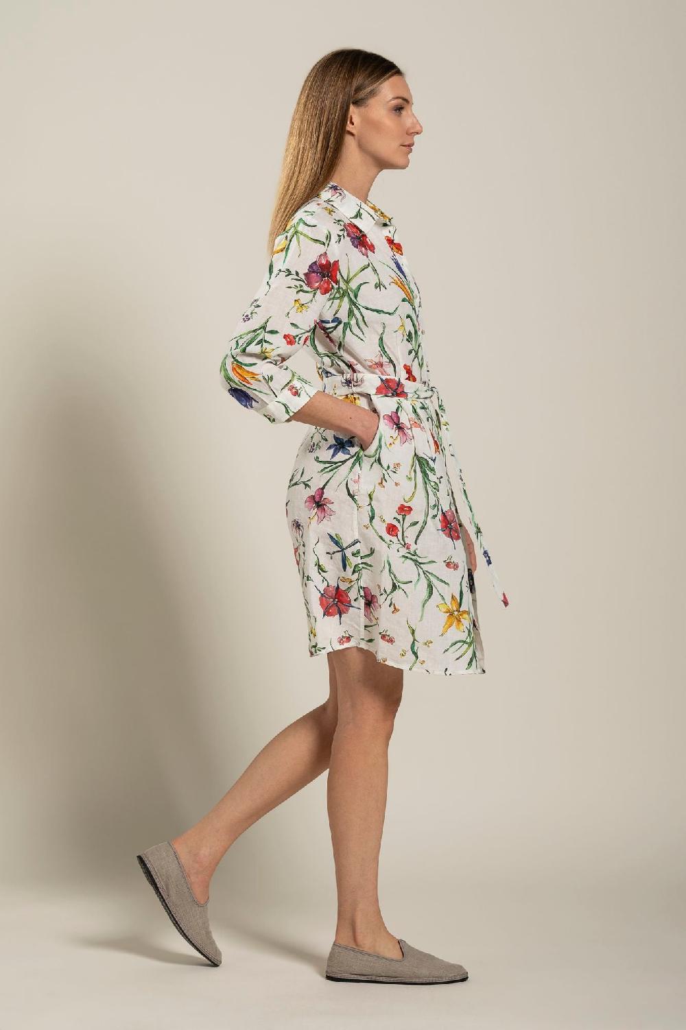 120% Lino Woman Provance Print Dress With Belt Esporta salva