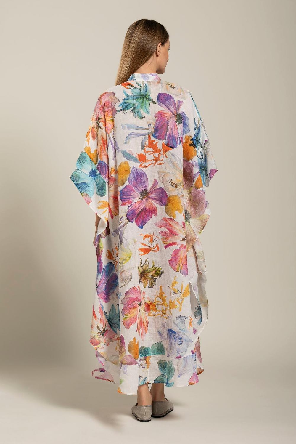 120% Lino Floral Print Kaftano Black Friday Prezzi