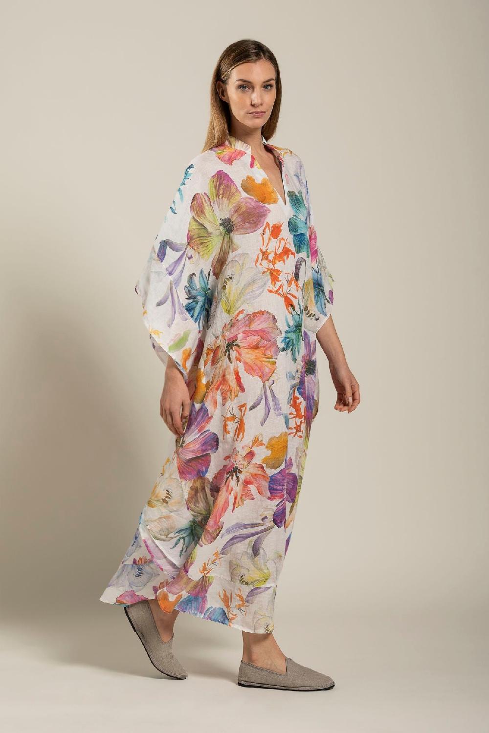 120% Lino Floral Print Kaftano Black Friday Prezzi