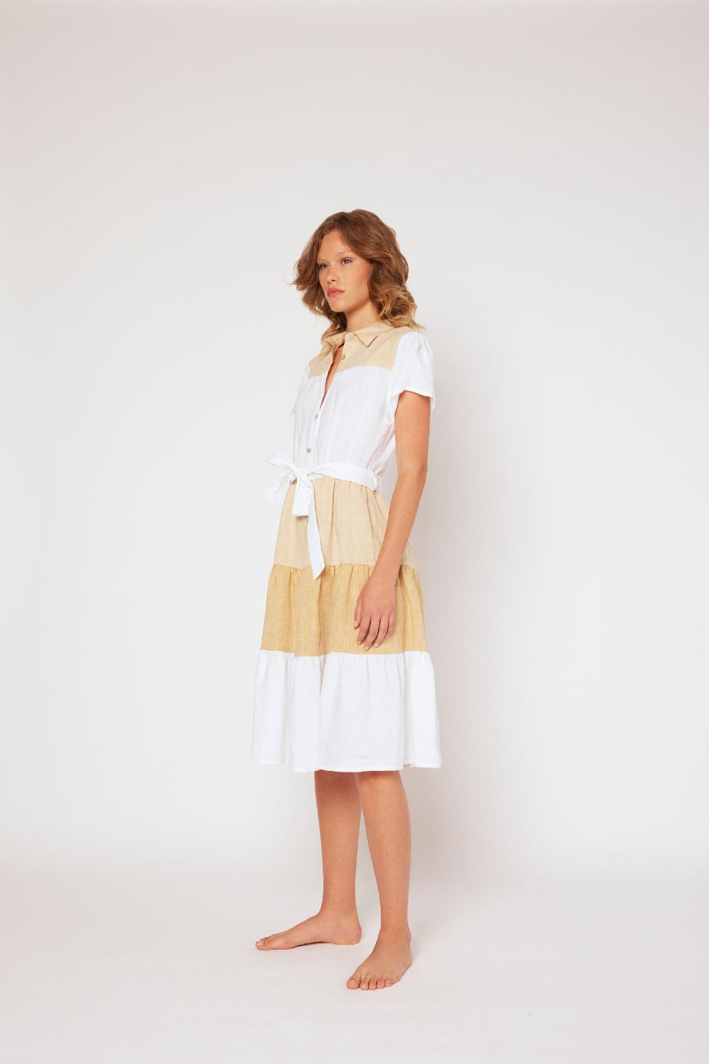120% Lino Yarn-dyed short sleeve dress 50% di sconto per tempo limitato