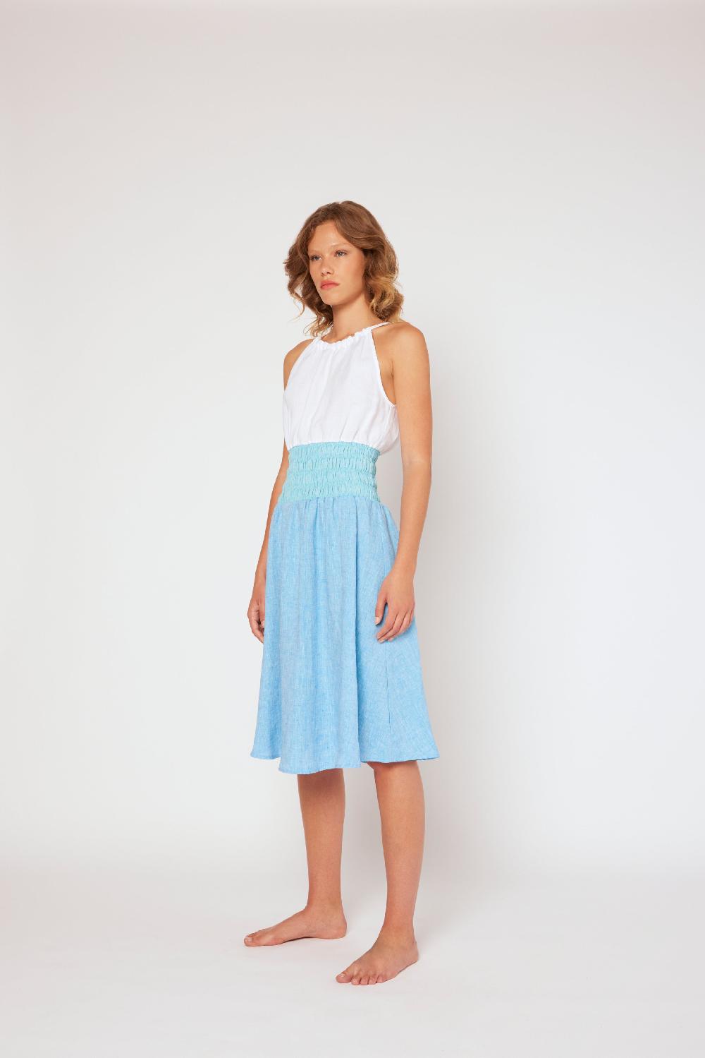 120% Lino Yarn-dyed linen halter dress White/MixBlue Sconti questo mese