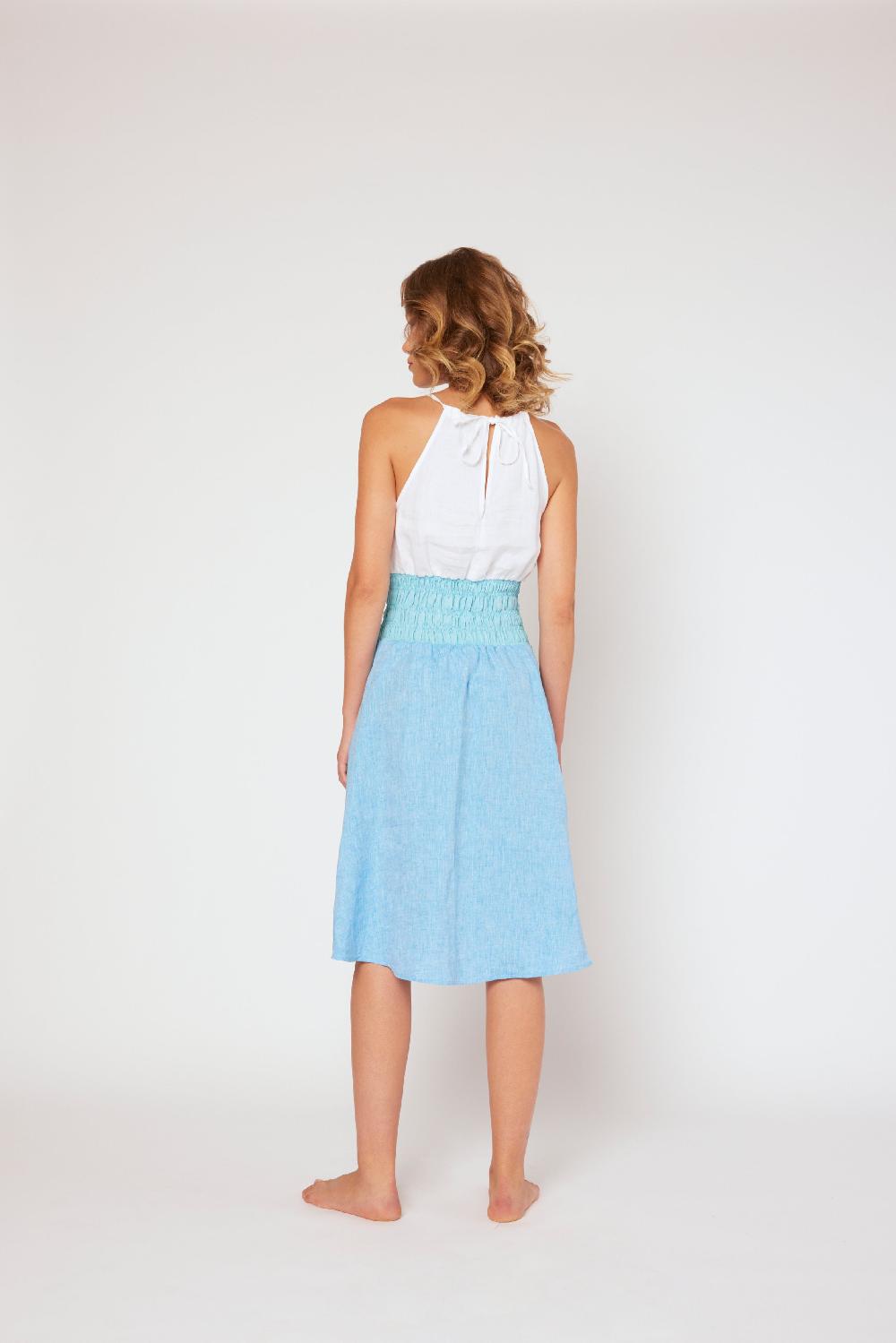 120% Lino Yarn-dyed linen halter dress White/MixBlue Sconti questo mese