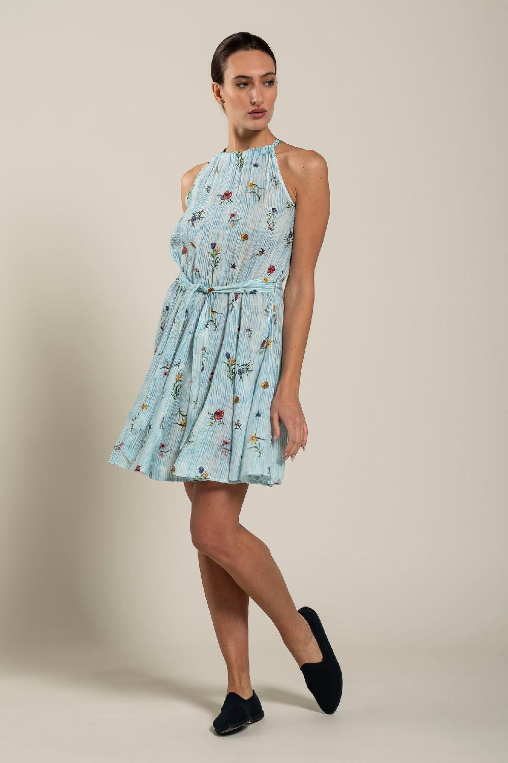 120% Lino Woman Striped Dress With Belt Acquista Ora