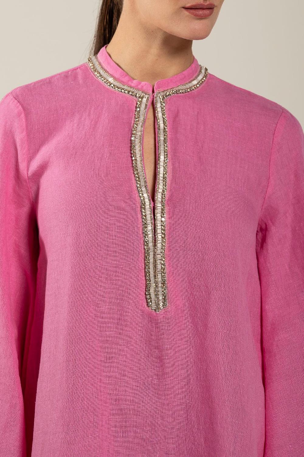 120% Lino Dress With Embellishment And Wide Sleeves Fino Al -60%