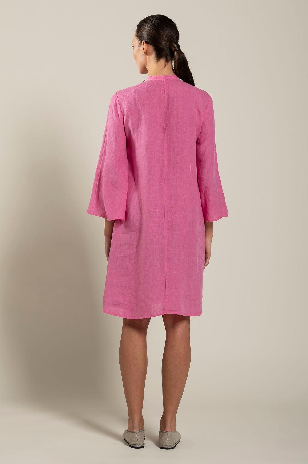 120% Lino Dress With Embellishment And Wide Sleeves Fino Al -60%