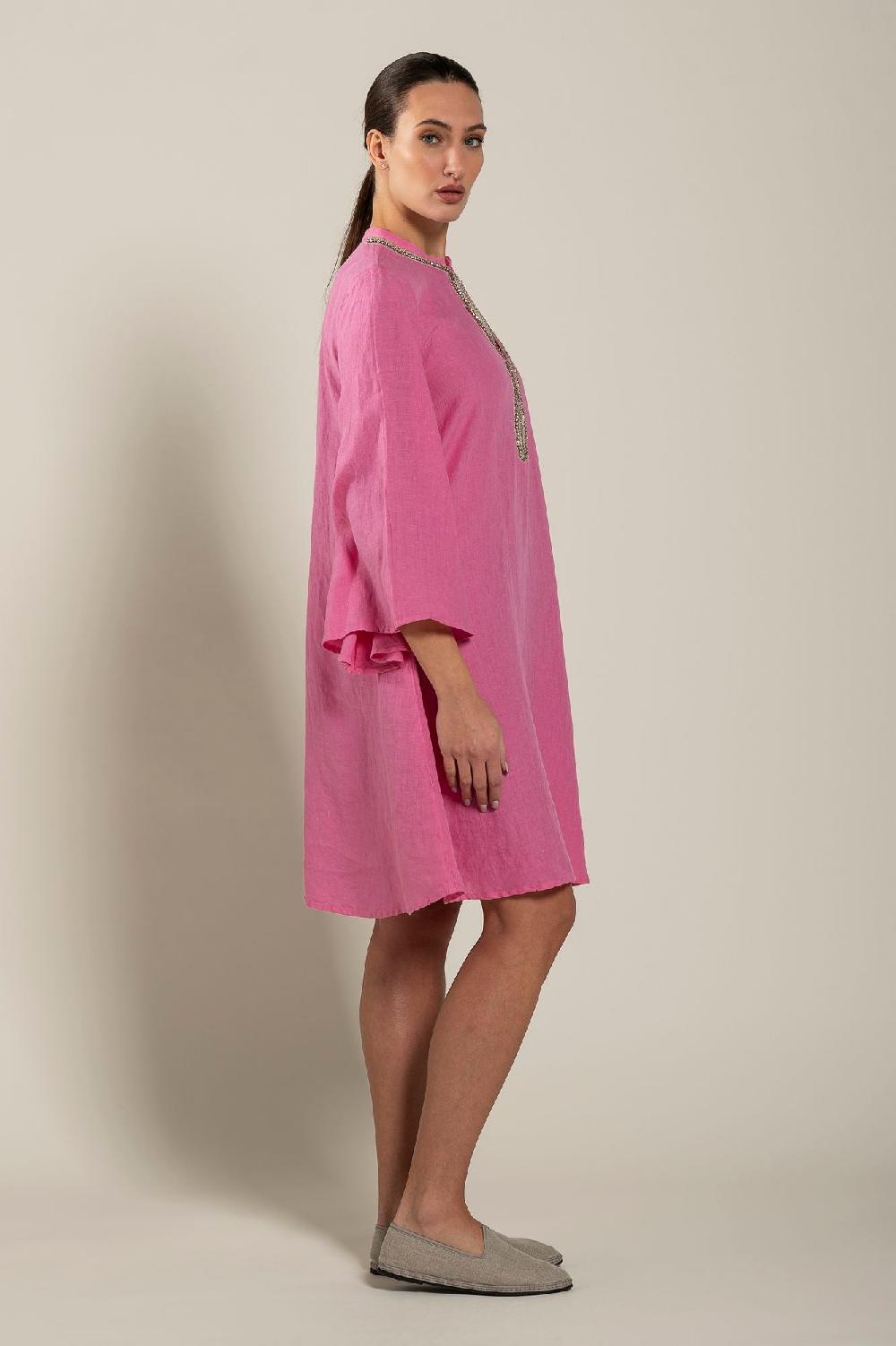 120% Lino Dress With Embellishment And Wide Sleeves Fino Al -60%