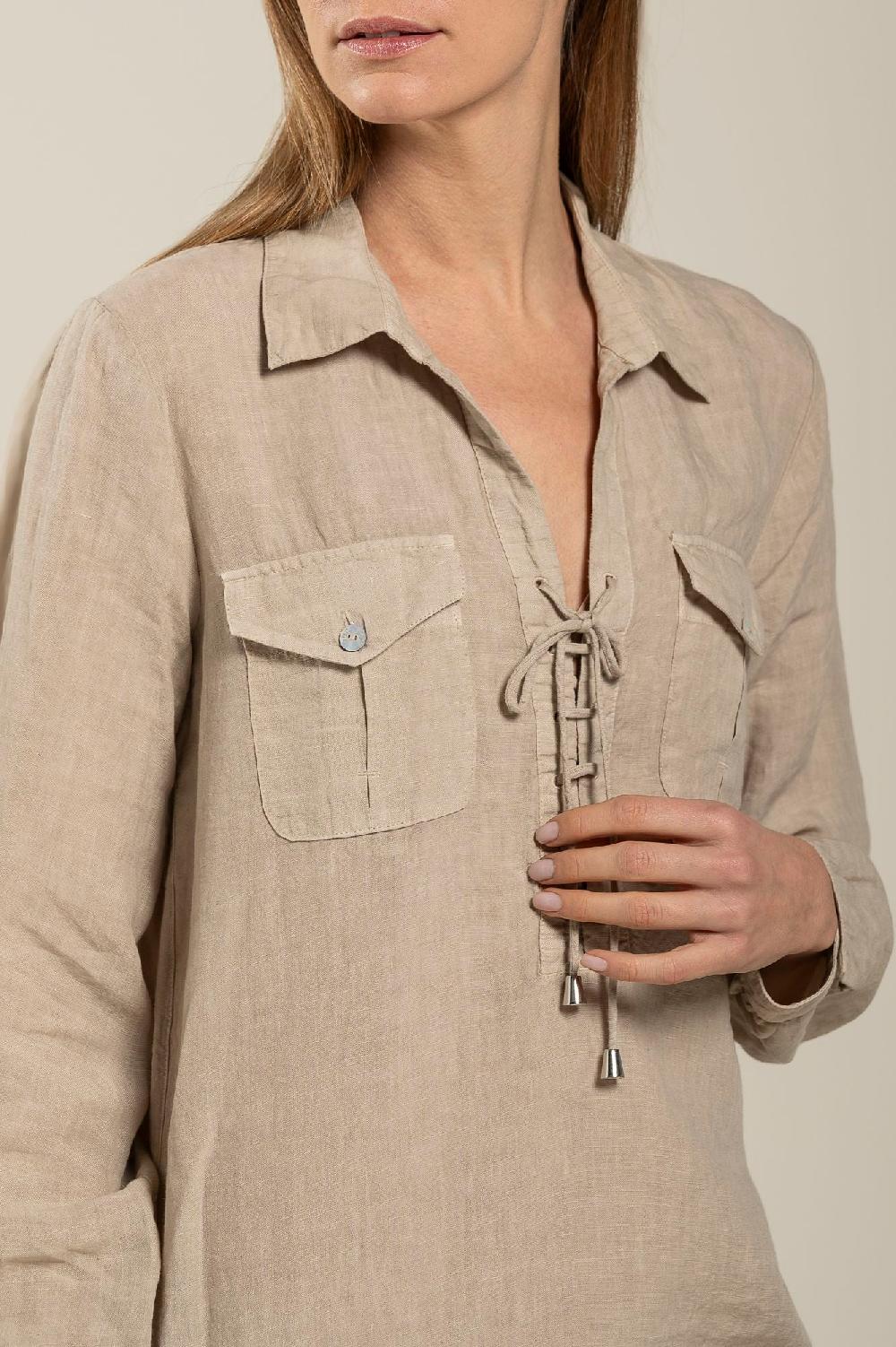 120% Lino Long Sleeve Dress With Pockets Convenienza