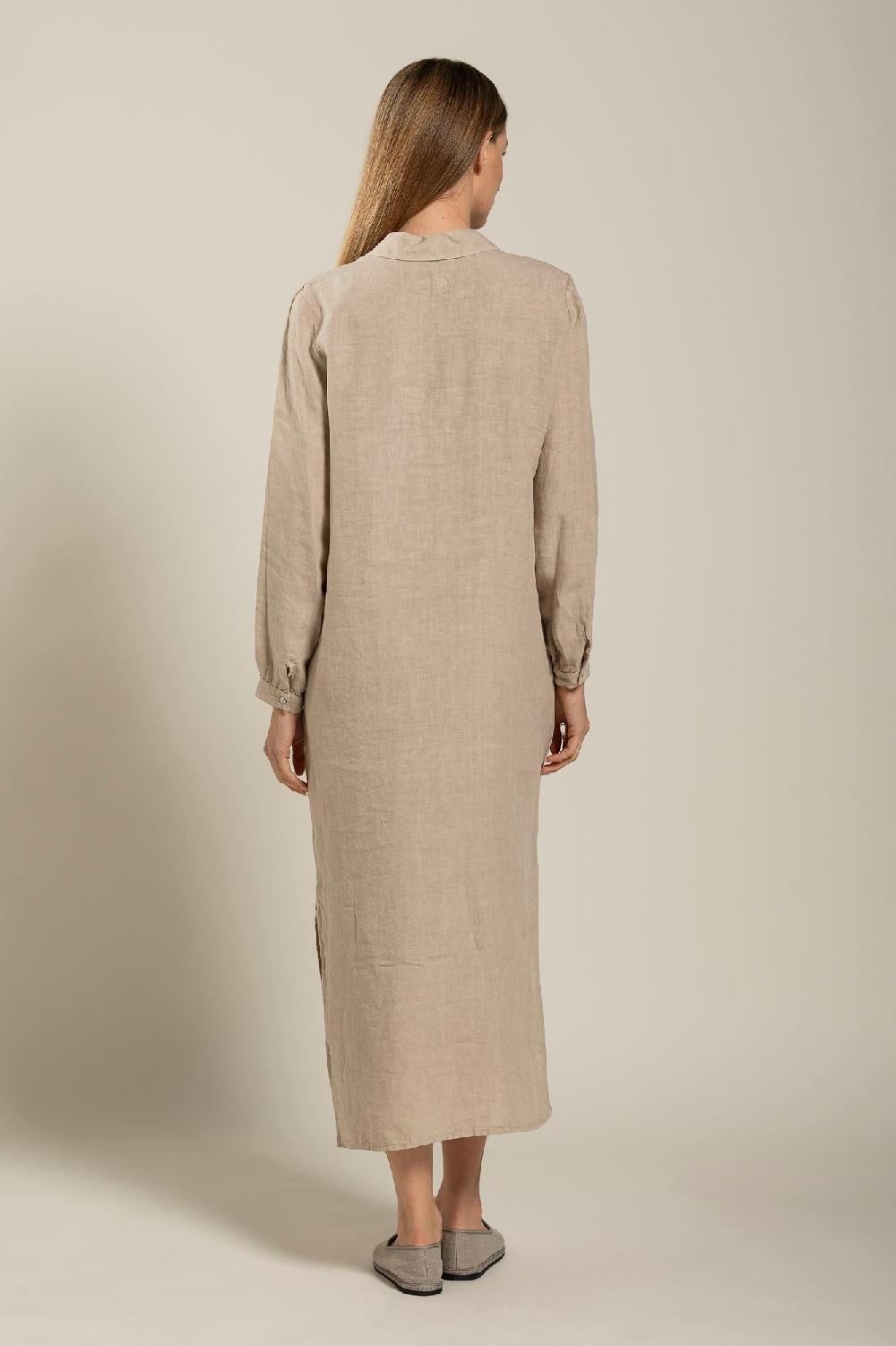 120% Lino Long Sleeve Dress With Pockets Convenienza