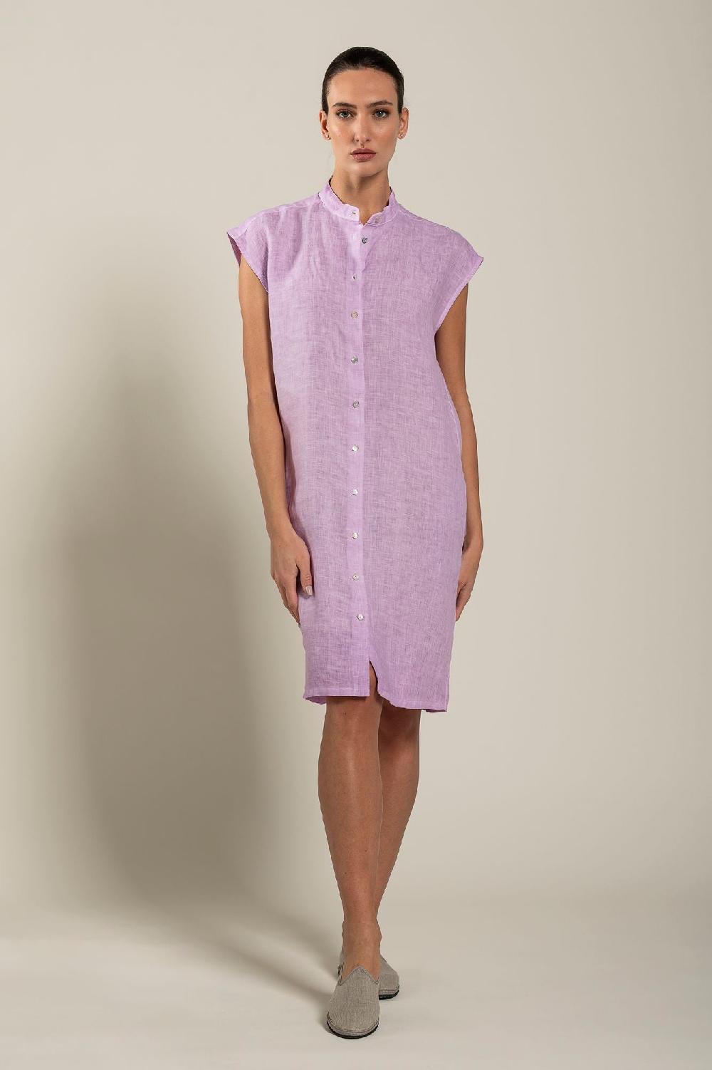 120% Lino Mandarin Collar Dress Online