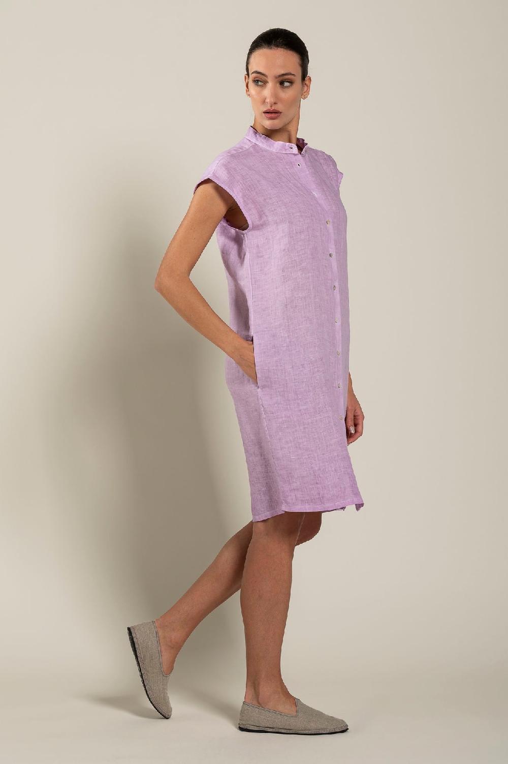 120% Lino Mandarin Collar Dress Online