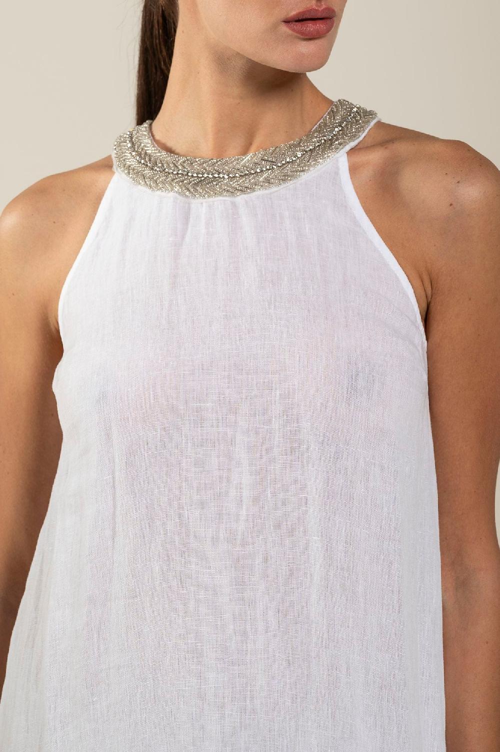 120% Lino Woman Crew Neck Of Paillettes Dress Outlet