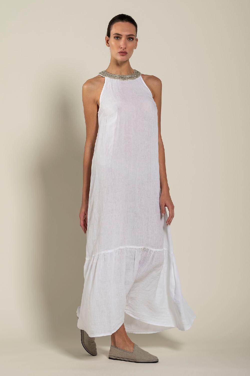 120% Lino Woman Crew Neck Of Paillettes Dress Outlet