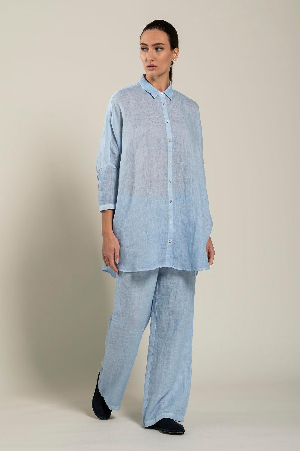 120% Lino Oversized Long Shirt In Vendita