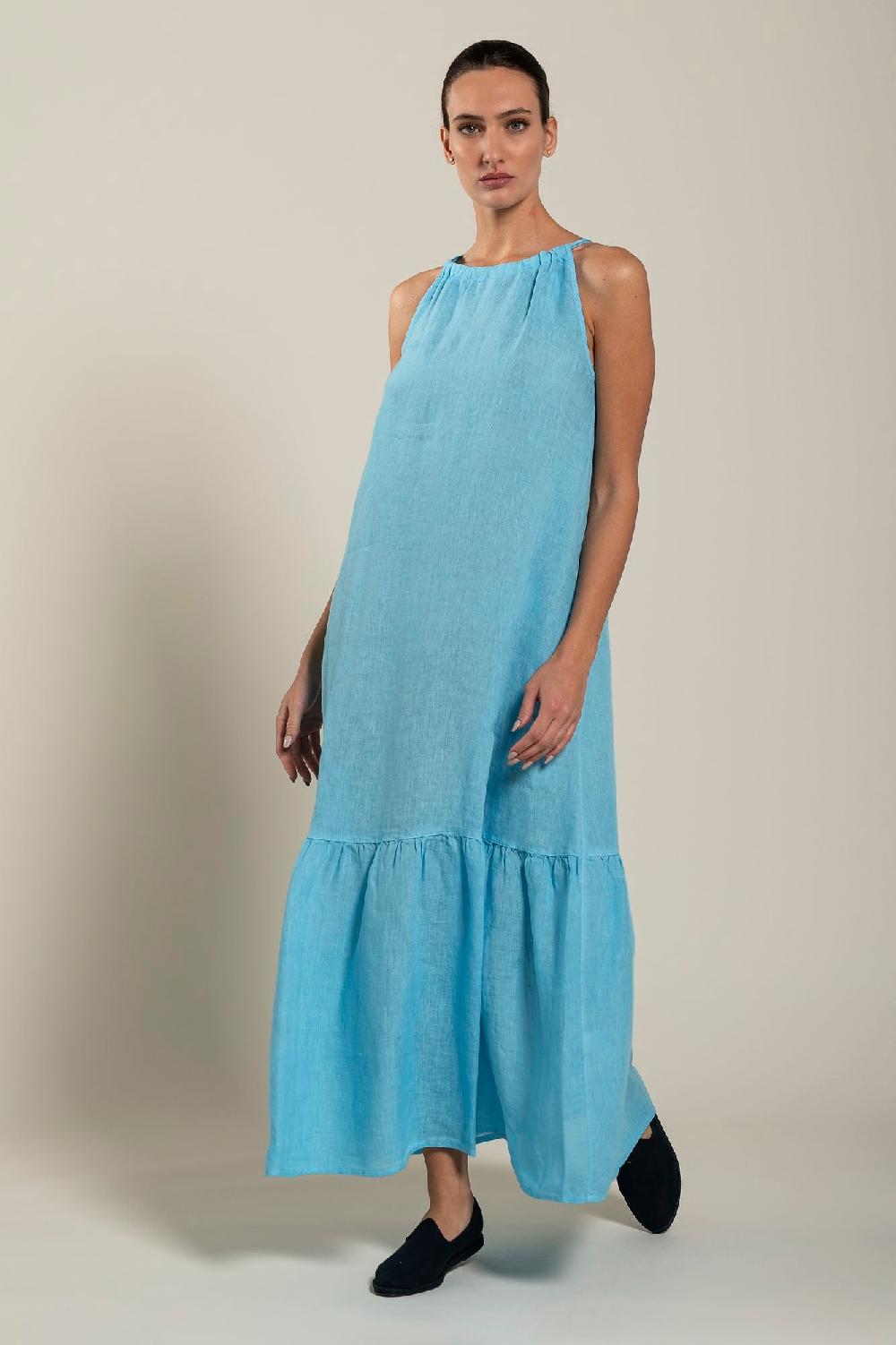 120% Lino Woman Crew Neck Maxi Dress Offerte
