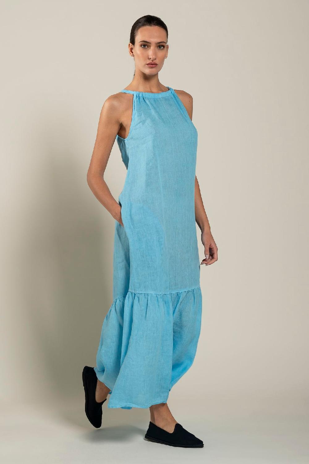 120% Lino Woman Crew Neck Maxi Dress Offerte