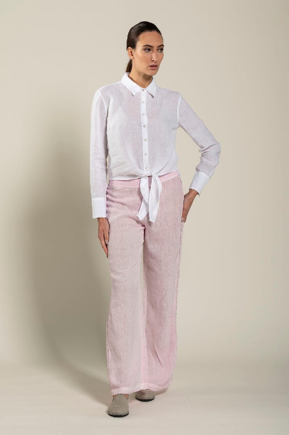 120% Lino Long Sleeve Woman Shirt With Knot Hotsell