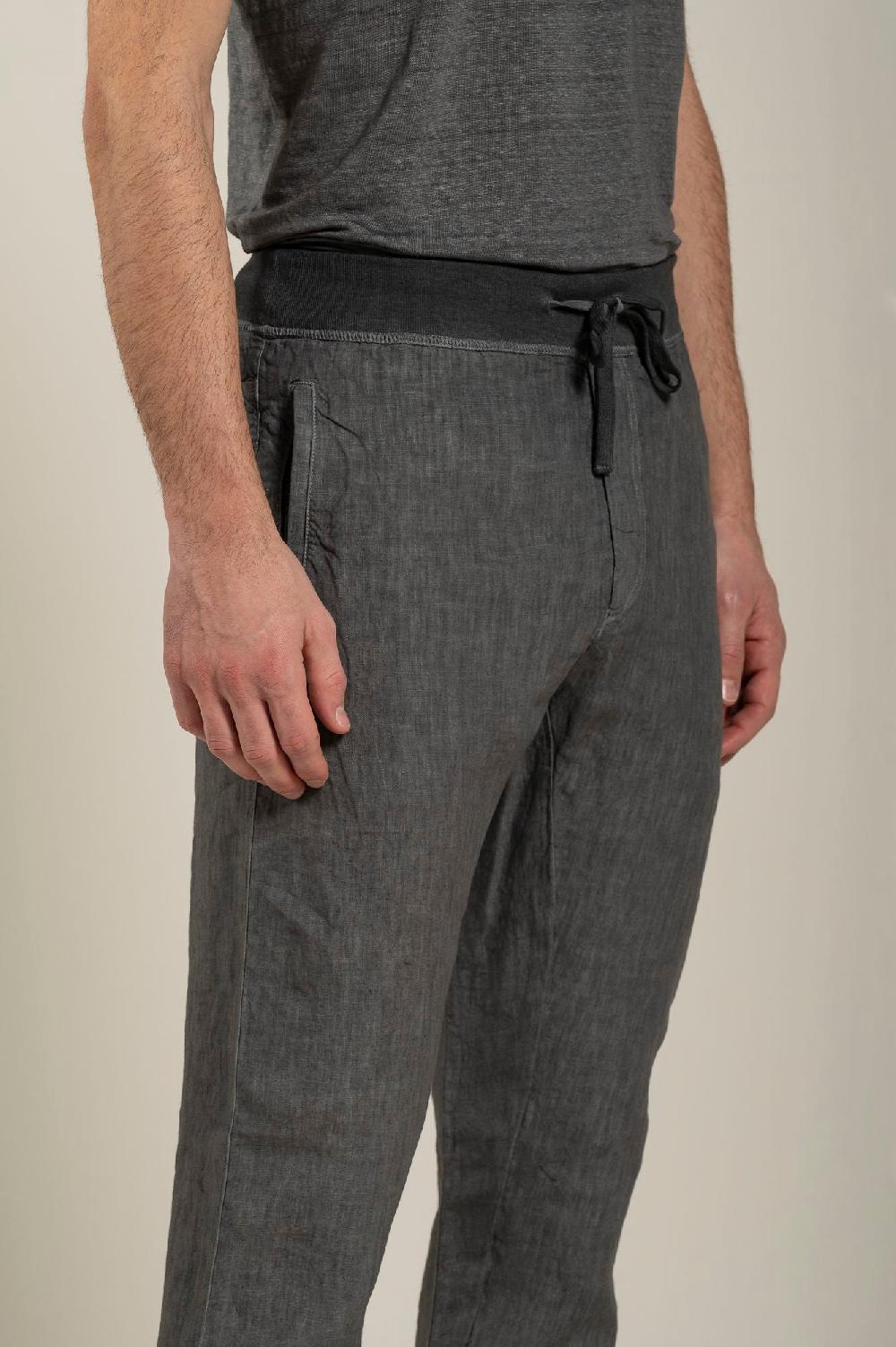 120% Lino Man Grey Drawstring Pant Saldi Di Fabbrica