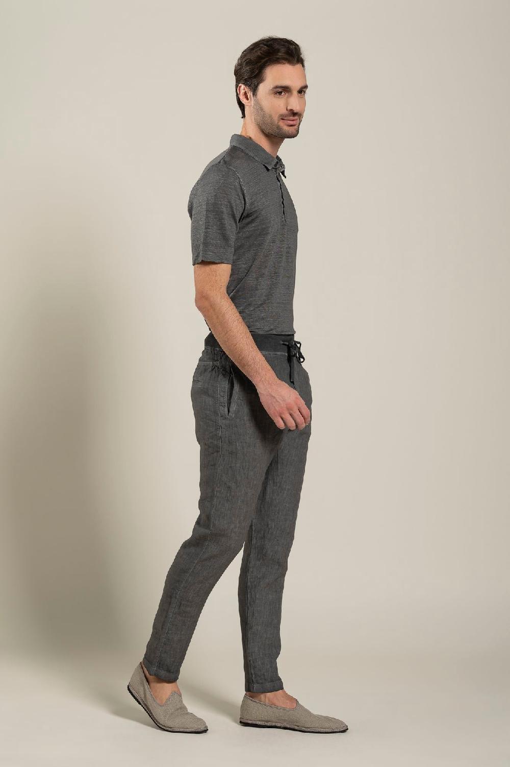 120% Lino Man Grey Drawstring Pant Saldi Di Fabbrica