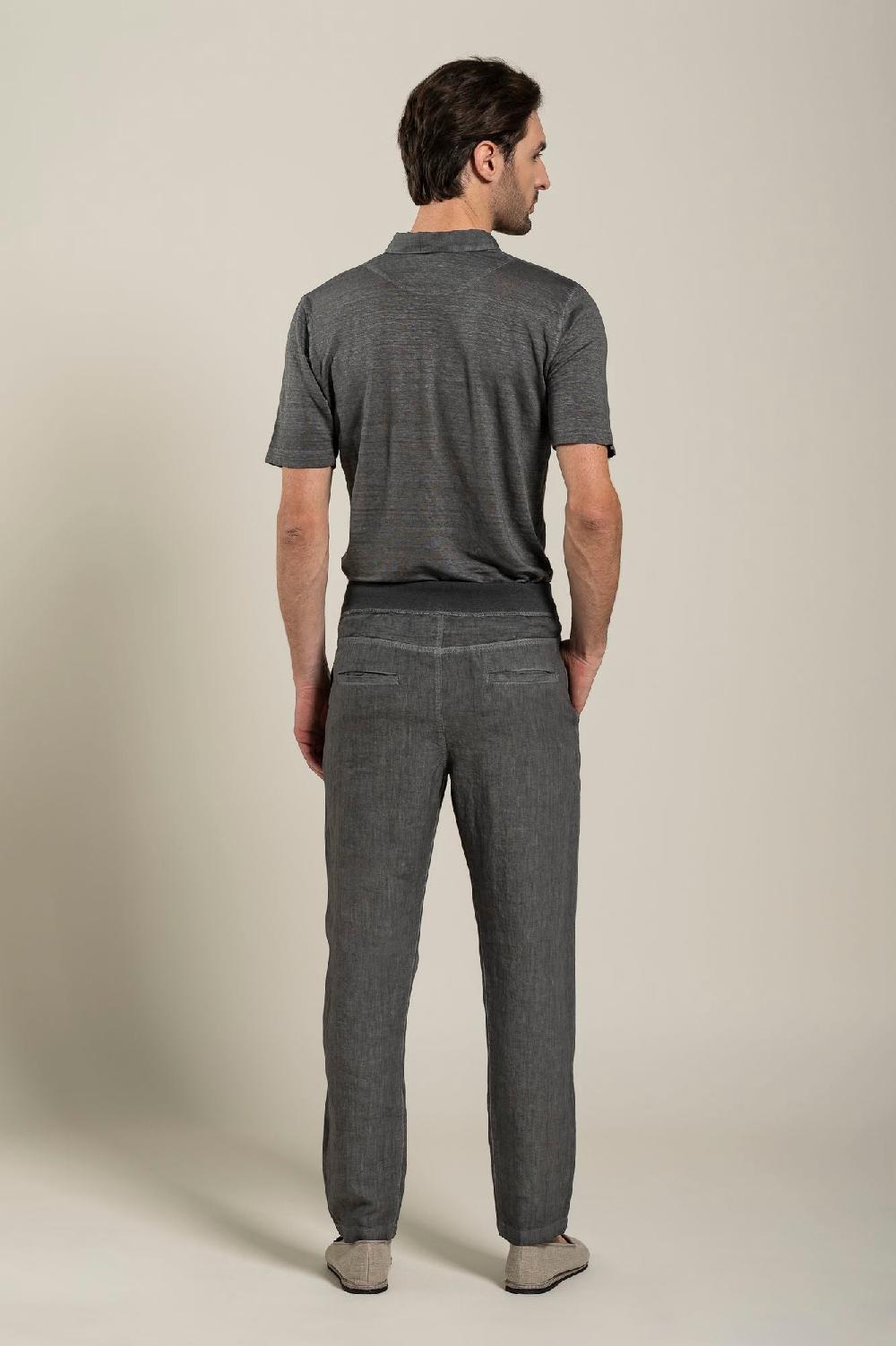 120% Lino Man Grey Drawstring Pant Saldi Di Fabbrica
