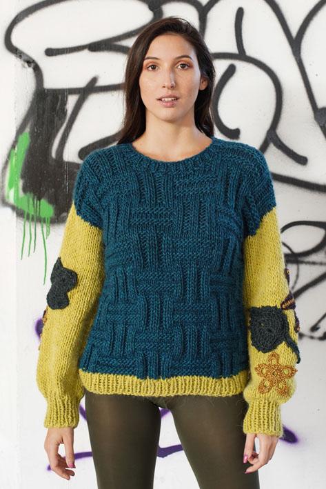 Tricot à Porter Bicolor sleeves flower Nuovo