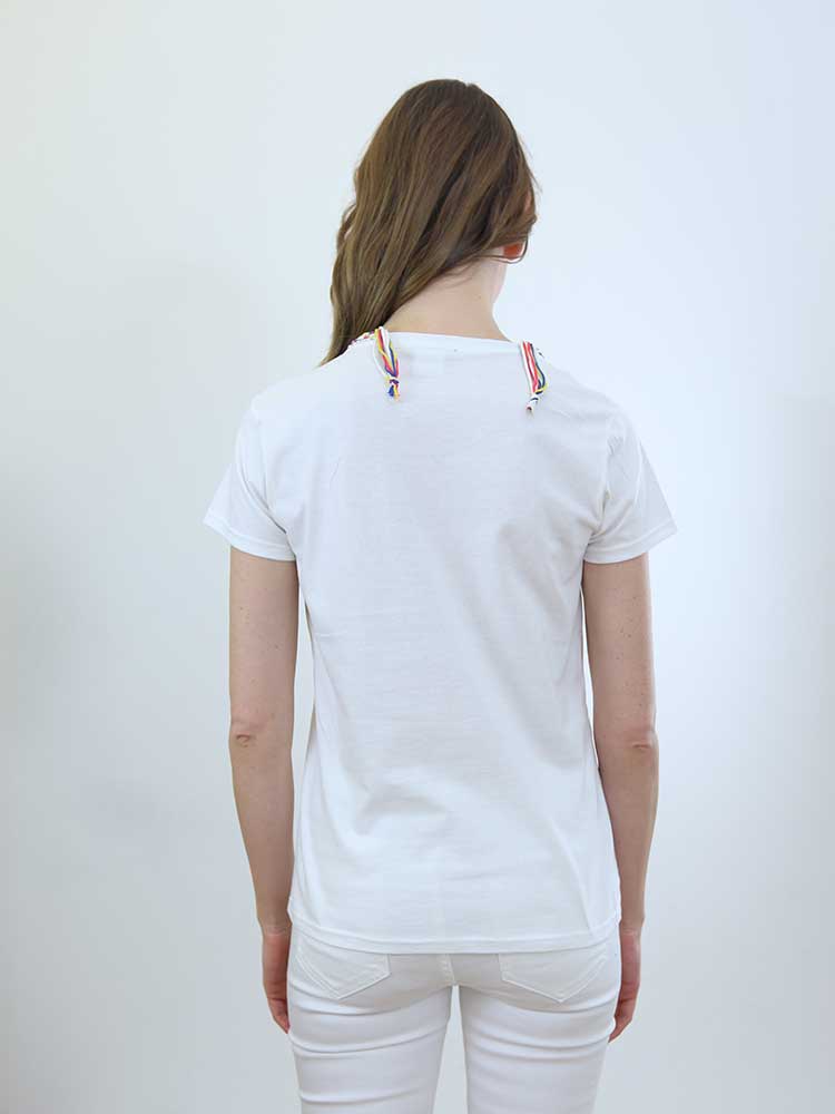 Tricot à Porter T-SHIRT APPLICAZIONE CROCHET E FRANGIA Promozione