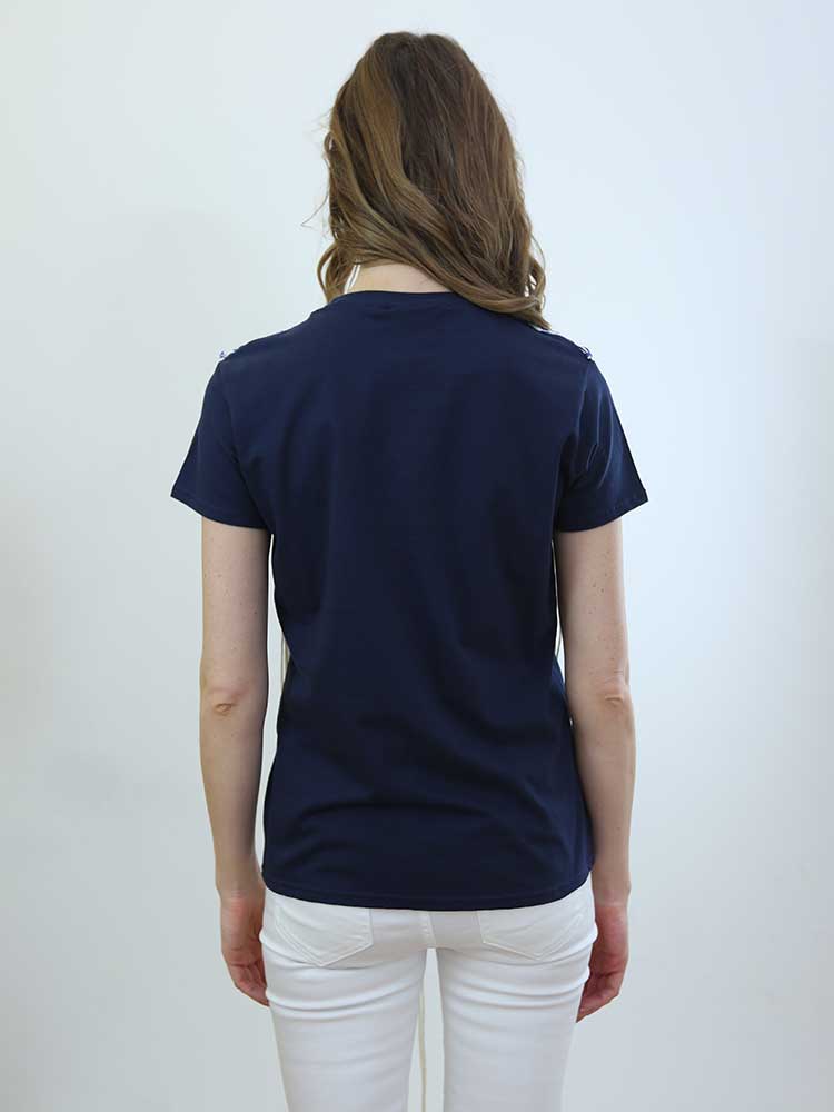 Tricot à Porter T-SHIRT CON APPLICAZIONE A RETE E FRANGE Spedizione Gratuita
