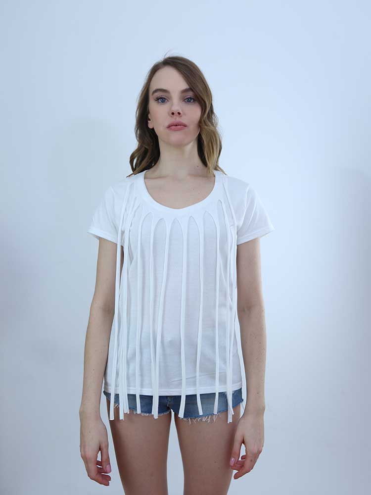 Tricot à Porter T-SHIRT CON FRANGE IN JERSEY Soddisfazione Garantita