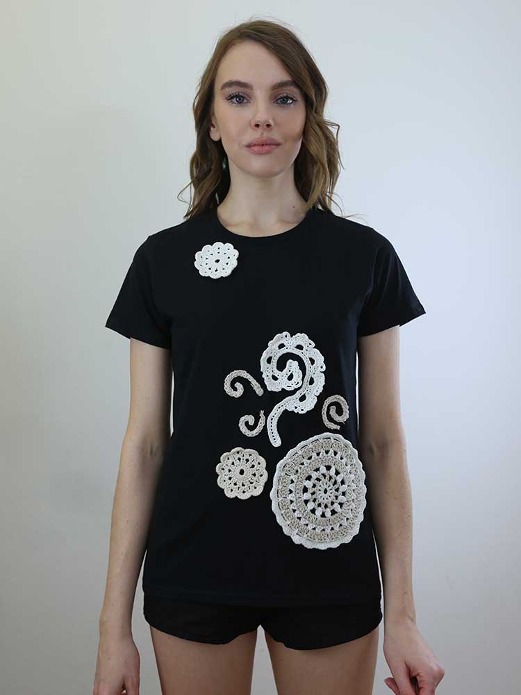 Tricot à Porter T-SHIRT SCOLLO GIRO CON APPLICAZIONI CROCHET Negozi Online