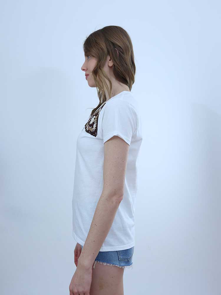 Tricot à Porter T-SHIRT SCOLLO PROFONDO APPLICAZIONI CROCHET Grandi sconti