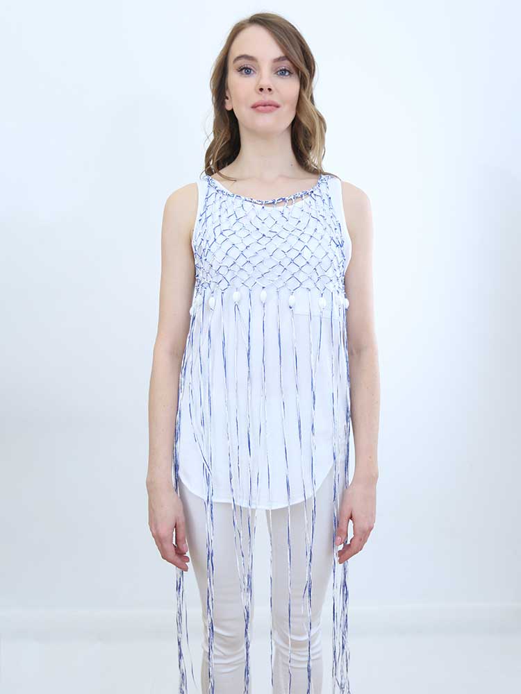 Tricot à Porter TOP RETE CON FRANGE Affare Del Giorno