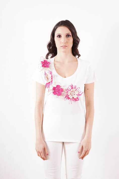 Tricot à Porter Rafia flowers Vendita Calda