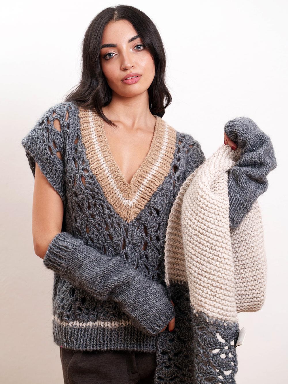 Tricot à Porter Manicotti in maglia con orli a coste Online